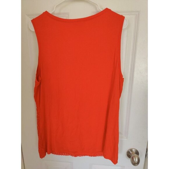 New York & Co Stretch Bright Deep Orange Lace Front Sleeveless Top Scoop Neck L - Picture 2 of 5